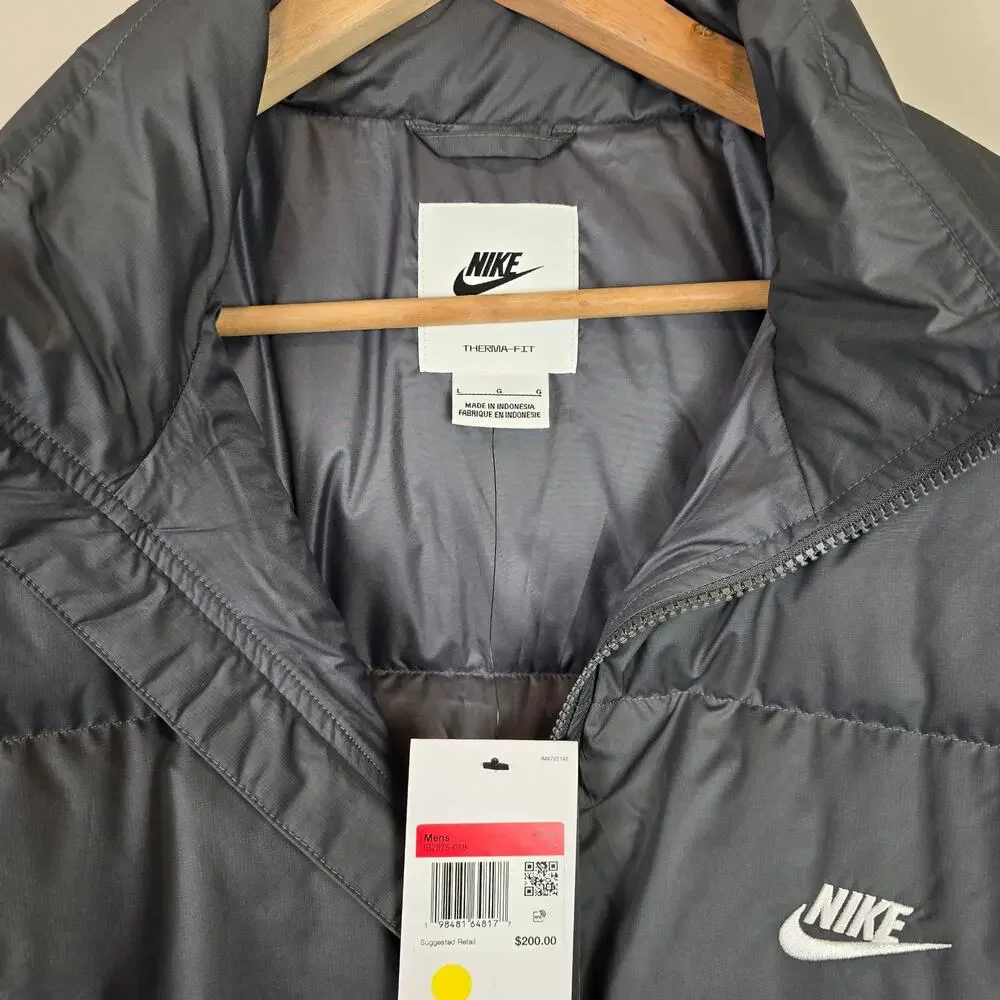 Nike Sportswear Club Mens Size L Iron Grey Therma-Fit Down Puffer Jacket IB2975
